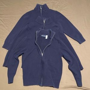 Bundle of 3 navy blue zip up/cardigan sweaters